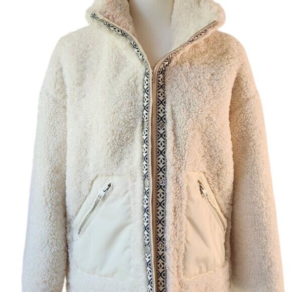 Women's Levi's Hana Sherpa Zip Front Jacket XS Ivory 'Almond Milk' Soft Comfy! - Picture 6 of 10